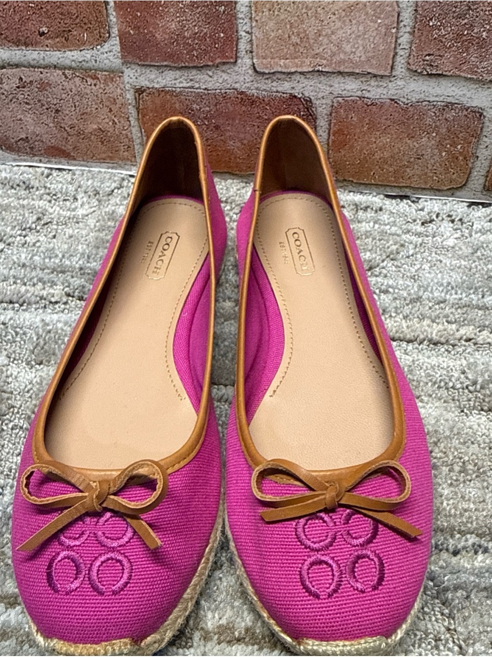Coach Darcelle Signature Espadrille Ballet Flats 10Pink Fuchsia Canvas Bow Spain - Picture 2 of 12